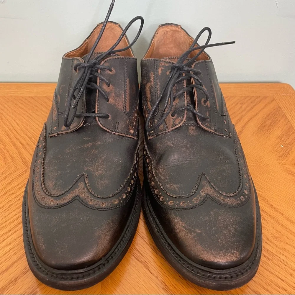 FRYE Paul Wingtip Men Leather Black Distressed Size 9